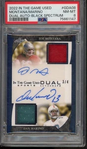 2022 Leaf In The Game Used JOE MONTANA DAN MARINO Black Spectrum Auto /4 PSA 8 - Bild 1 von 2
