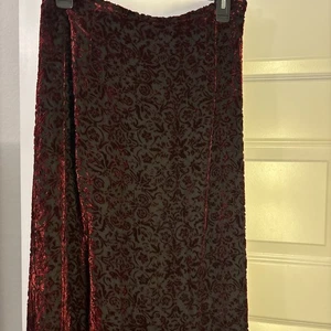 VTG Kasper A-line Maxi Burgundy Velvet Burnout Skirt SZ 10 Rayon Silk Blend Boho - Picture 1 of 15