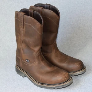 Mens Justin Brown Leather Boots Pull-On Waterproof Size 10.5 D WK4960 Steal Toe - Picture 1 of 23