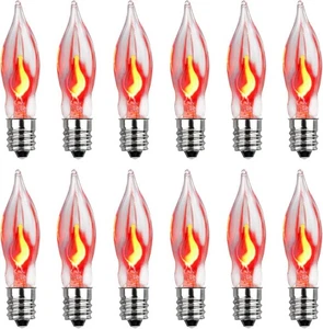 Christmas Flicker Flame Light Bulbs - 12 Pack C7 Crystal Clear Flickering 1 Watt - Picture 1 of 7