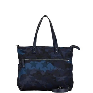 Valentino Nylon Leather Studs Camouflage Tote Bag Women Blue One Size - Picture 1 of 5