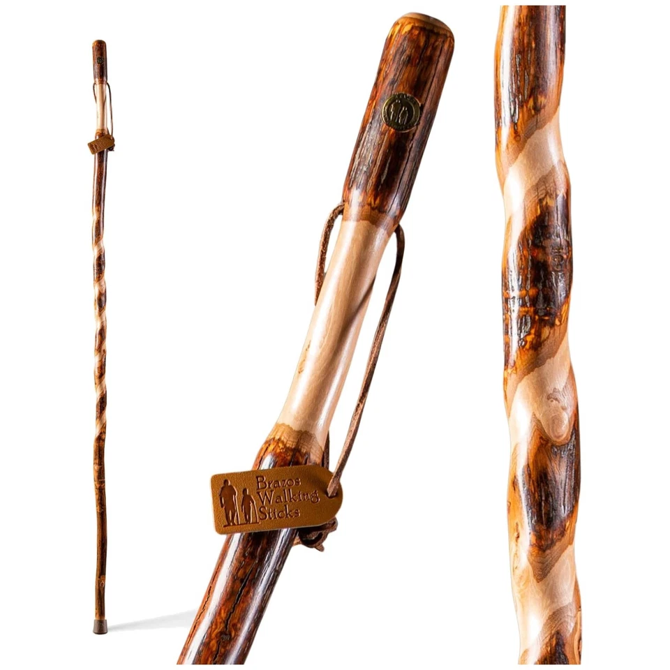 84wood Walking Stick Brazos Twisted Hickory Handcrafted Hiking Trekking Cane 58