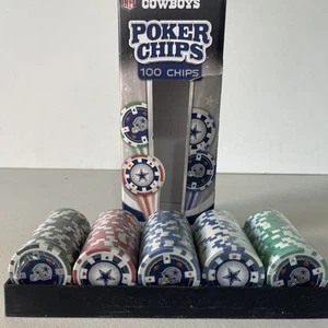 NFL Dallas Cowboys Poker Chips 100 fiches + vassoio stile casinò - fiches sigillate - Foto 1 di 3