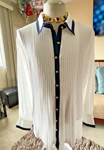 Blusa elegante para mujer Linea by Louis Dell'Olio talla 2X blanca azul trabajo profesional - Imagen 1 de 12