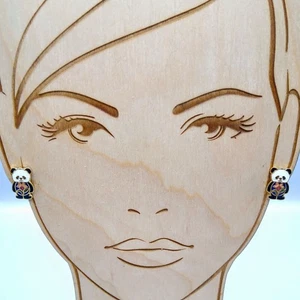 Vintage Cloisonne Panda Ohrringe, florale Emaille Ohrstecker auf goldfarben - Bild 1 von 4