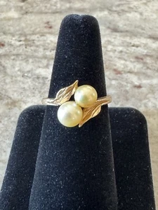 Double Pearl Ring VIP 10K Solid yellow Gold - Simple Elegance  8.5 - Picture 1 of 8