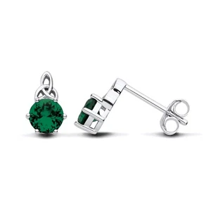 Sterling Silver 925 simulated Emerald Solitaire Celtic Drop Stud Earrings Ladies - Picture 1 of 6