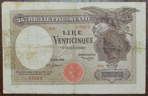 REGNO D'ITALIA VITTORIO EMANUELE III - 25 LIRE AQUILA 27/09/1923     RARISSIMA ! - Picture 1 of 2