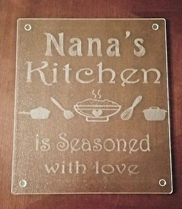 LARGE 12X14 Personalized Etched Glass Cutting Board Kitchen Quote Chopping Board - Picture 1 of 12