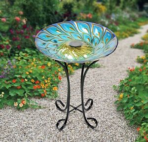 Solar Glass Bird Bath W/Stand-Various Styles Garden Decoration Yard Display