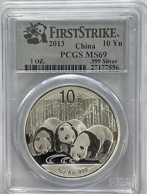 2013 First Strike China 10 Yuan .999 Fine Silver 1 Oz Panda PCGS MS69 - Image 1 of 4