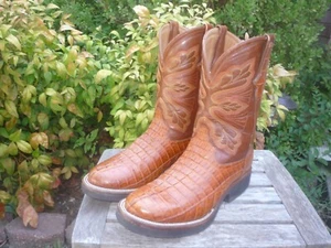 Men's 9 EE P's by Ferrini Brown Genuine Caiman Tail Western Cowboy Boots Wide - Picture 1 of 13
