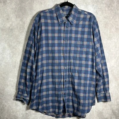 北岛衬衫男式中号蓝色格子纽扣长袖休闲 — 第 1/4 张图片