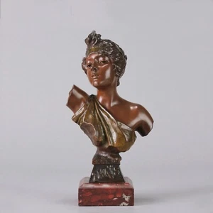 Busto in bronzo Art Nouveau XIX secolo intitolato "THAÏS" di Emmanuel Villanis  - Foto 1 di 13