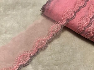 7.5cm Pink Venise Mesh Single Edged Lace Trim Sewing DIY Dress Doll Per Meter - Picture 1 of 4