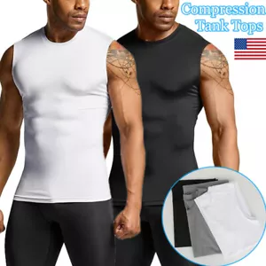 Mens Athletic Compression Vest T-Shirts Sleeveless Workout Tank Top Sports Gym - Picture 1 of 29