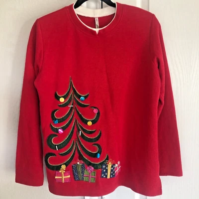 Camisa Árbol de Navidad Para Mujer Top Regalos Talla Pequeña Roja Bordada De Colección  Foto 1 de 4
