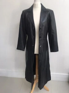 New Ladies Genuine Leather Vintage Long coat black Size S - Picture 1 of 12