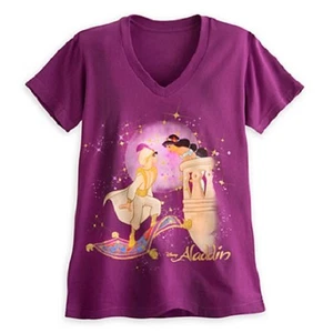 JASMINE + ALADDIN ~ Logo ~ Camiseta para mujer ~ Brillo dorado ~ Nuevo con etiquetas ~ Tienda Disney ~ SELLO ~ 2015 - Imagen 1 de 7