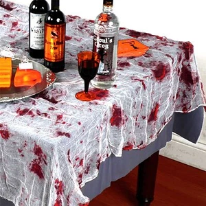 Halloween Creepy Table Cover Blood-Stained Cloth Fabric Scary Hunted House Decor - Picture 1 of 45