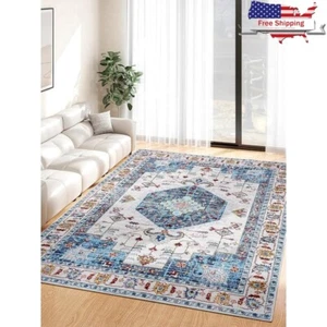Washable Non Slip Vintage Area Rug Large Indoor Carpet Living Room Bedroom New - Picture 1 of 8