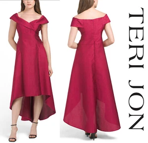 NWT Rickie Freeman for Teri Jon Jacquard Off-Shoulder Dress Size 10 Cherry Red - Picture 1 of 9