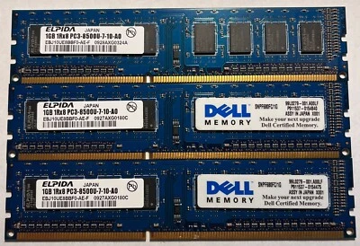 PC3-8500 (DDR3-1066) 1 GB cada RAM Elpida EBJ10UE8BBF0-AE-F 1,5 VOLTIOS Foto 1 de 2