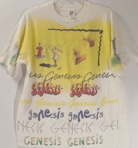 GENESIS All Over Print 1992 Tour Vintage Phil Collins Gabriel White T-Shirt XL - Picture 1 of 8