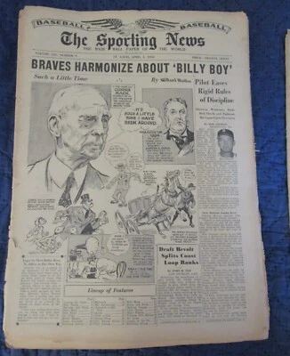 1950  THE SPORTING NEWS  37  DOUBLE SIDED PAGES  APRIL 5, 12  MISSING PAGES - Image 1 of 4