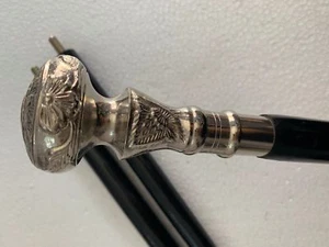 Vintage Brass Silver Head Handle Antique Style Wooden Shaft Cane Walking Stick - Picture 1 of 7
