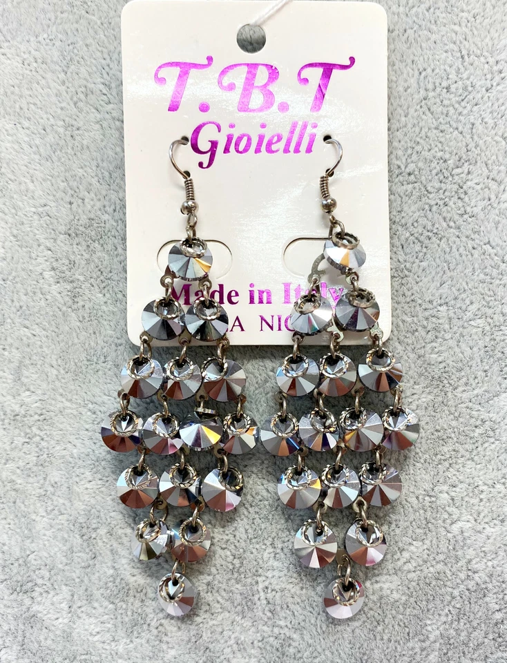 Orecchini Lunghi Argento Donna Cristalli Strass Moda Cerimonia Orecchino TB0/01 - Immagine 1 di 1