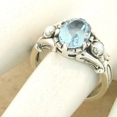 ANILLO ESTILO ANTIGUO PLATA ESTERLINA 925 TOPACIO AZUL CIELO GENUINO #575 Foto 1 de 4