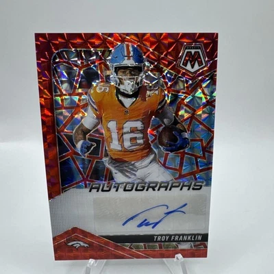 TROY FRANKLIN 2025 MOSAIC AUTOGRAPHS RED MOSAIC PRIZM BRONCOS AUTO /199 Q4282 - Image 1 of 2