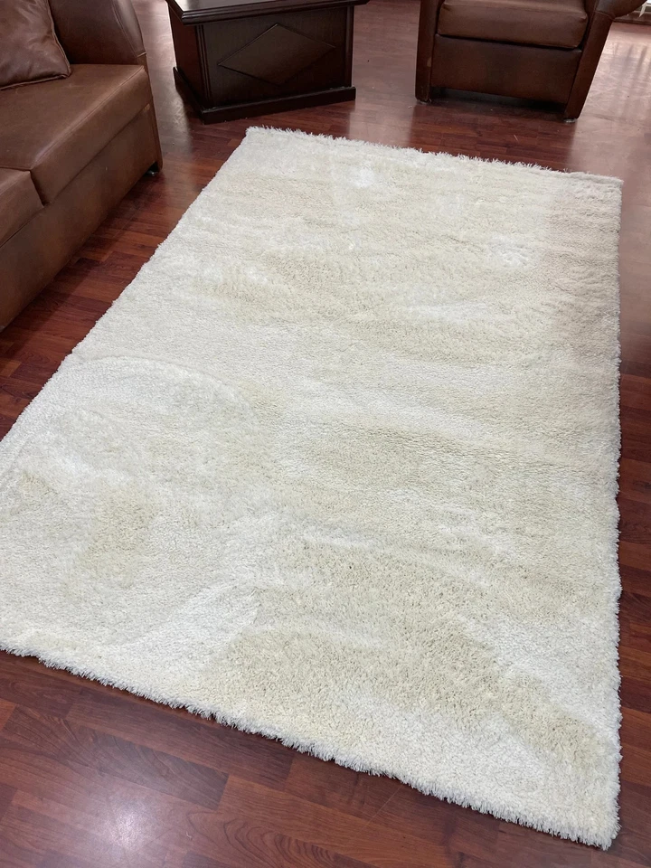 White Shaggy Rug, Plain Fluffy Carpet 6x9 Soft White for home decor area rug - Image 1 of 4