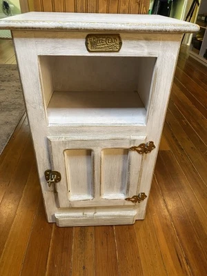 Vintage White Clad Farmhouse Ice Box Nightstand Cabinet Chest End Table 29” Tall - Image 1 of 4