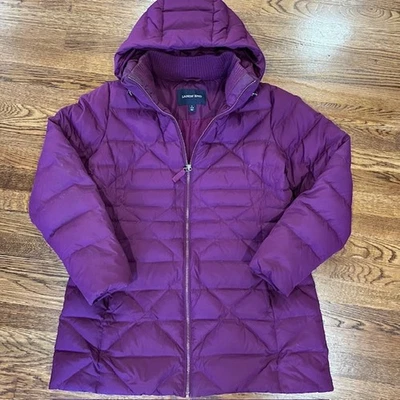 Lands End Down Quilted Puffer Jacket Womens L Plum Purple Hooded Winter Outdoor - Image 1 of 4