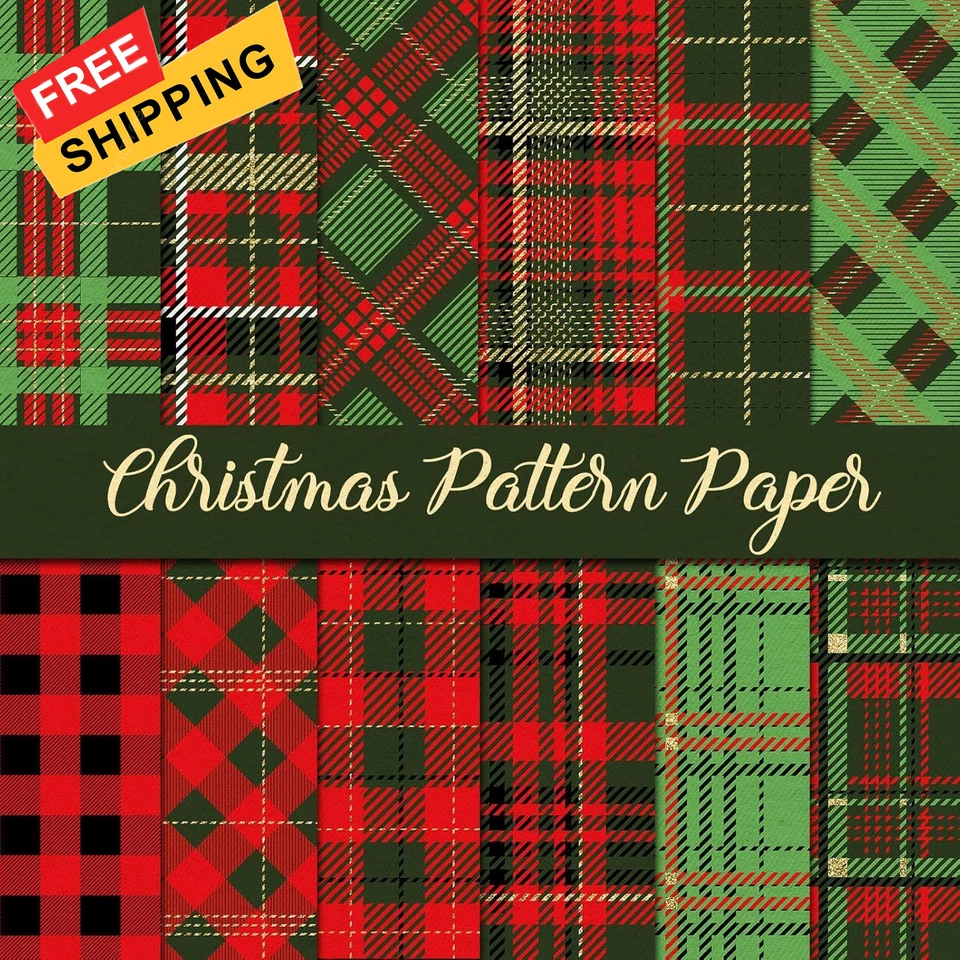 Álbum de recortes a cuadros de papel patrón navideño Whaline 24 piezas especialidad rojo, verde  Foto 1 de 4