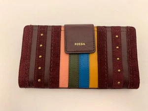 Fossil Logan Bifold Clutch Wallet Multicolor Leather And Suede Striped Retro - Picture 1 of 8