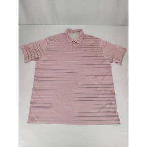Nike Tiger Woods Gold Polo Shirt Men's XL Pink Gray & White Stripes 2 Snaps - Picture 1 of 11