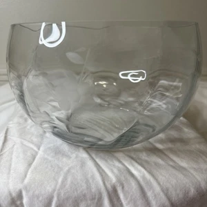 Vintage Glass Bowl with Etched Floral Design 8” Diameter - Picture 1 of 5