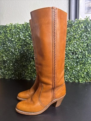 Vintage Dexter 1970s Women’s Campus Boots Tan Leather Knee High Boots Sz 7 - Image 1 of 4