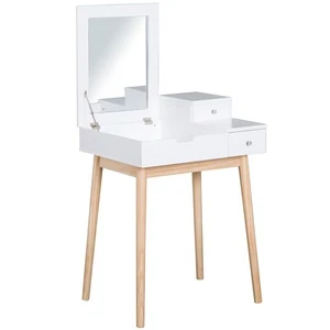 HOMCOM Dressing Table Vanity Desk Flip-up Mirror 2 Drawers, White - Picture 1 of 11