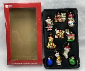 10 Blown Glass Christmas Ornaments JC Penney Home Collection Santa Snowman Train - Picture 1 of 6