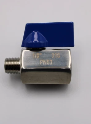Derosen  1/8" Mini Ball Valve 316 Stainless Steel Female x Male NPT Thread Shut - Image 1 of 4