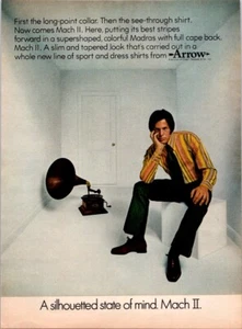 1970 Pfeil Hemd Werbung bunte Madras langer Spitzkragen Victrola Phonograph - Bild 1 von 1