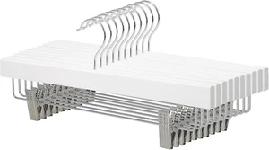 Durable Wooden Pants and Skirt Hangers with Clips - White, 10-Pack - Picture 1 of 12