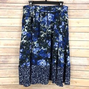 Adrianna Papell Floral Pleated A-Line Skirt SZ 12 Blue Pockets Lined Side Zip - Picture 1 of 6