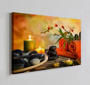 Toallas de spa rojas naranjas velas impresión en lienzo arte de pared, decoración de baño colgante de pared - Imagen 1 de 10
