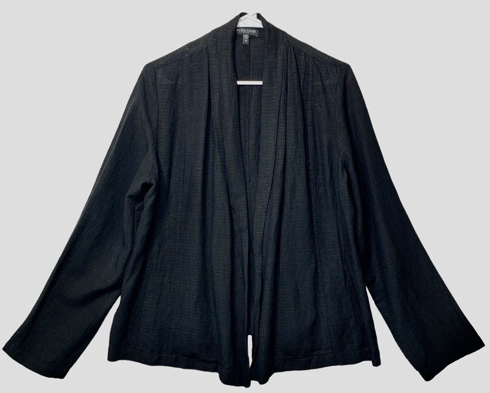 Chaqueta para mujer Eileen Fisher mezcla de lino frente abierto pequeña mediana negra Lagenlook Foto 1 de 4