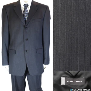 ALBERT NIPON~MINT!!~DARK GRAY PINSTRIPE WOOL 44L CAREER SUIT PLEATED PANTS 36X33 - Picture 1 of 17